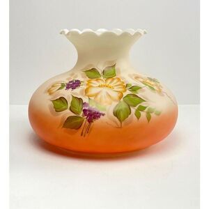 Antique Floral Hand Painted Gone w/ The Wind Milk Glass Hurricane Lamp Shade XL